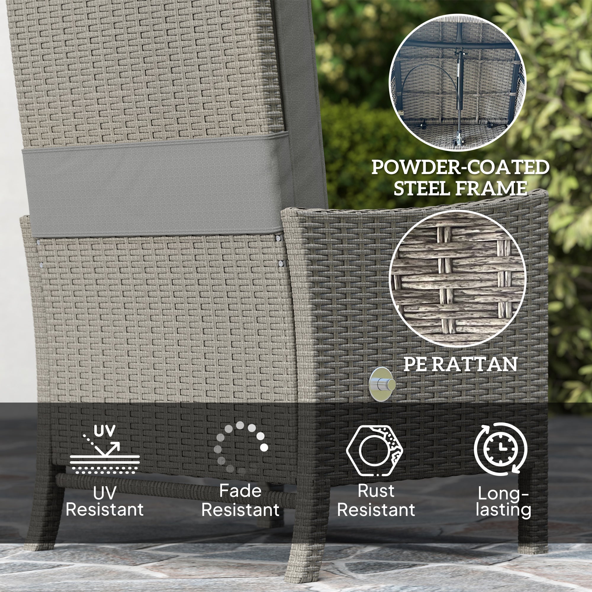 5 Piece Rattan Garden Furniture Set with Adjustable Backrests - Dark Grey