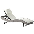 Rattan Sun Lounger, Garden Recliner with 5 Position Adjustable Back, S Shaped Texteline Seat, Headrest, Cream White
