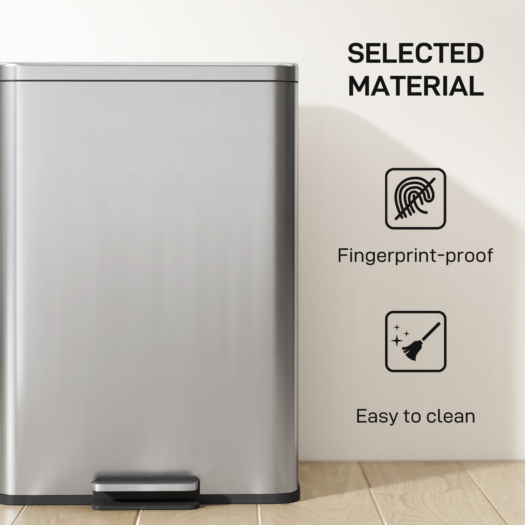 20L Kitchen Bin with Soft-Close Lid and Stay-Open Function, Stainless Steel Pedal Bin with Removable Inner Bucket for Kitchen, Office, Home, Silver Tone