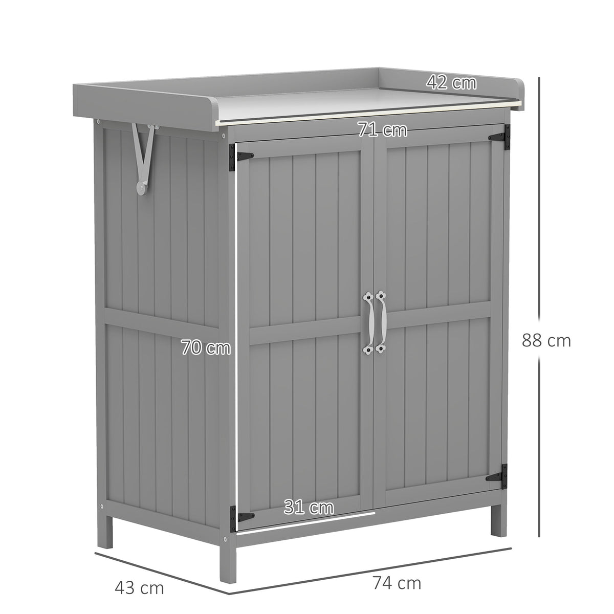 Wooden Garden Tool Storage Shed with Hinged Roof and Shelf - Grey