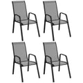 Set of 4 Stackable Mesh Seat Dining Chairs with Armrests - Black