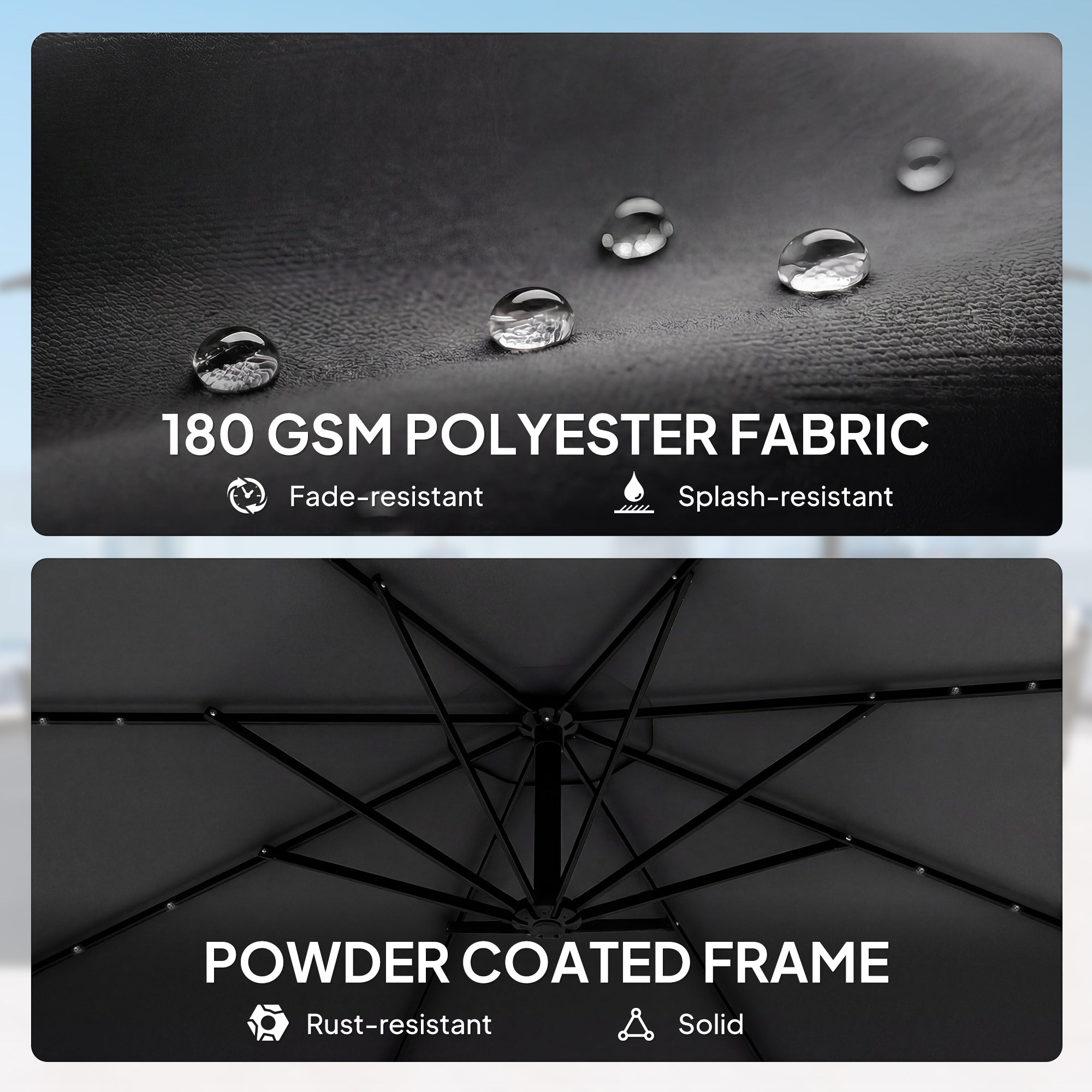 3 m Cantilever Parasol with Solar LED Lights Garden Umbrella with Cross Base, Black