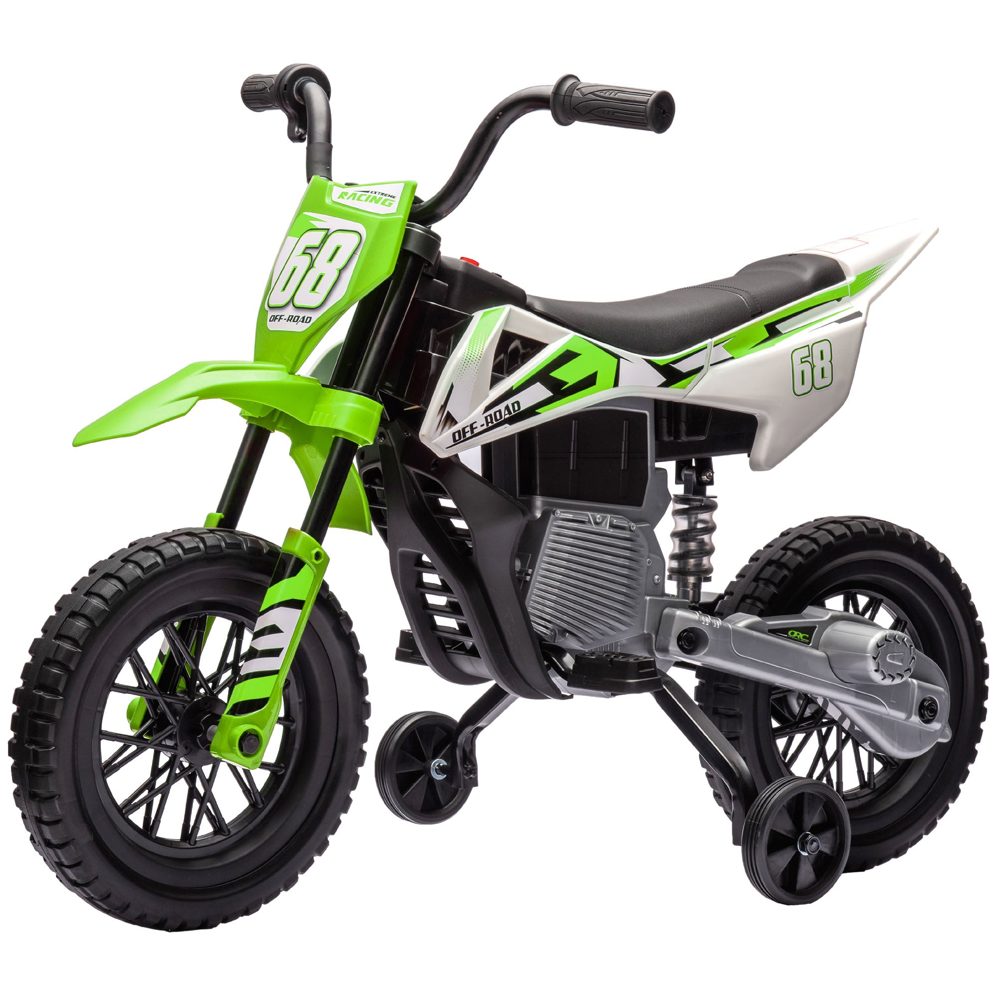 12V Kids Electric Motorbike, Kids Electric Ride on Motorcycle w/ Twist Grip Throttle, Training Wheels - Green