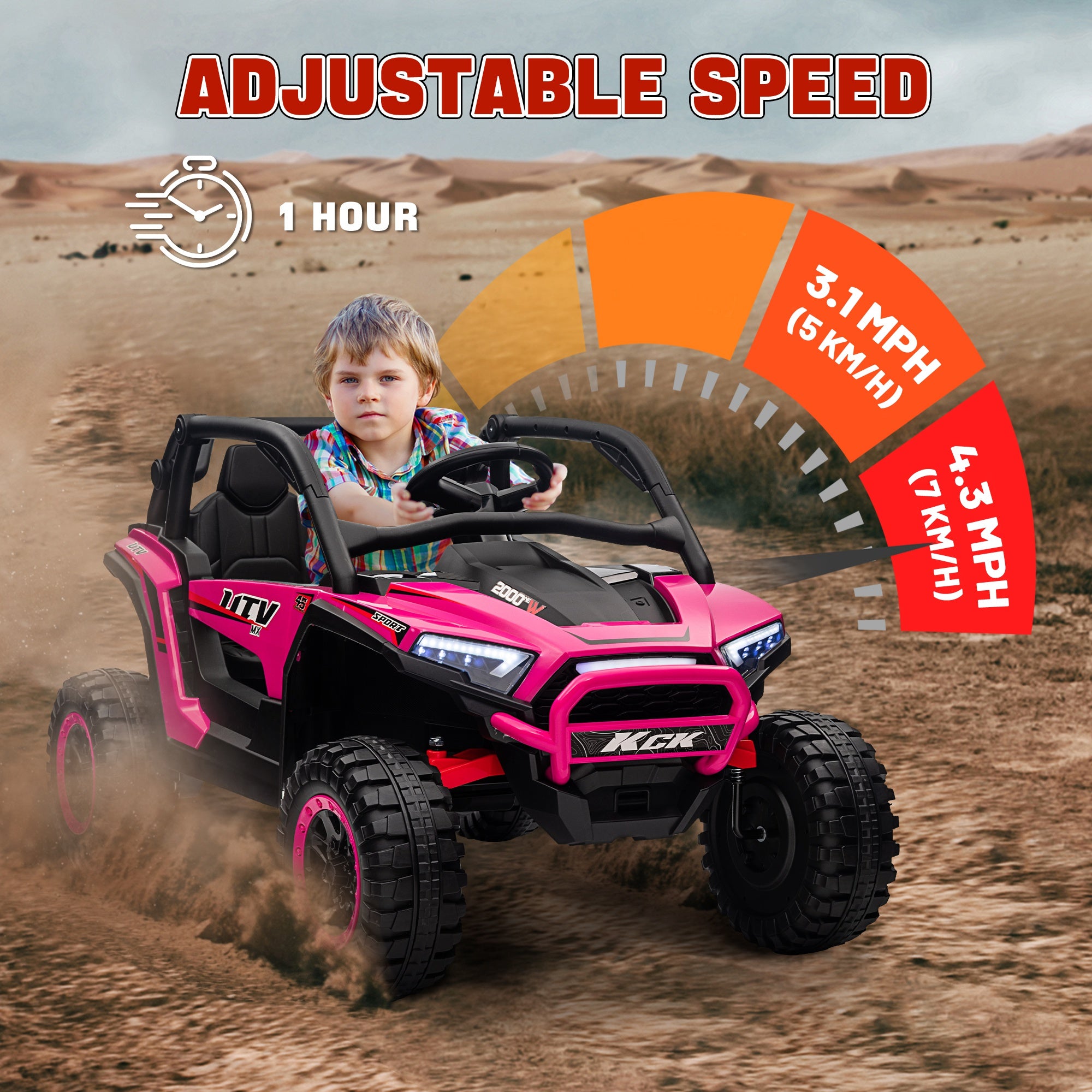 2 Seater 24V 7AH Ride on Truck, Battery Powered Electric Ride On Car w/ Remote, Suspension, 3 Speeds - Pink