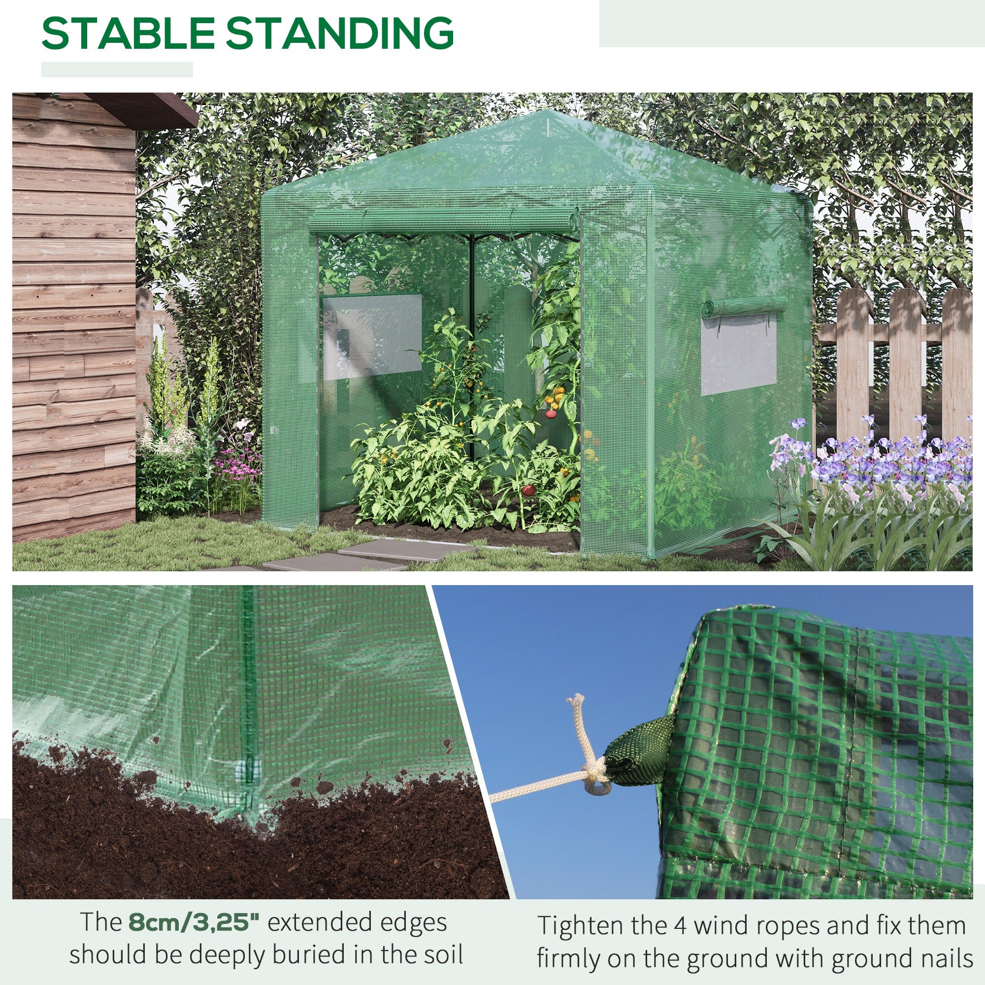 Pop-up Small Greenhouse, Outdoor Walk-in Tomato Greenhouse with Carrying Bag, PE Cover, Steel Frame, Green, 2.4L x 1.8W x 2.4H m