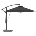 3m Garden Cantilever Parasol with Fillable Base, Wind Straps, Crank Handle & Tilt, UPF50+ Round Hanging Umbrella - Grey