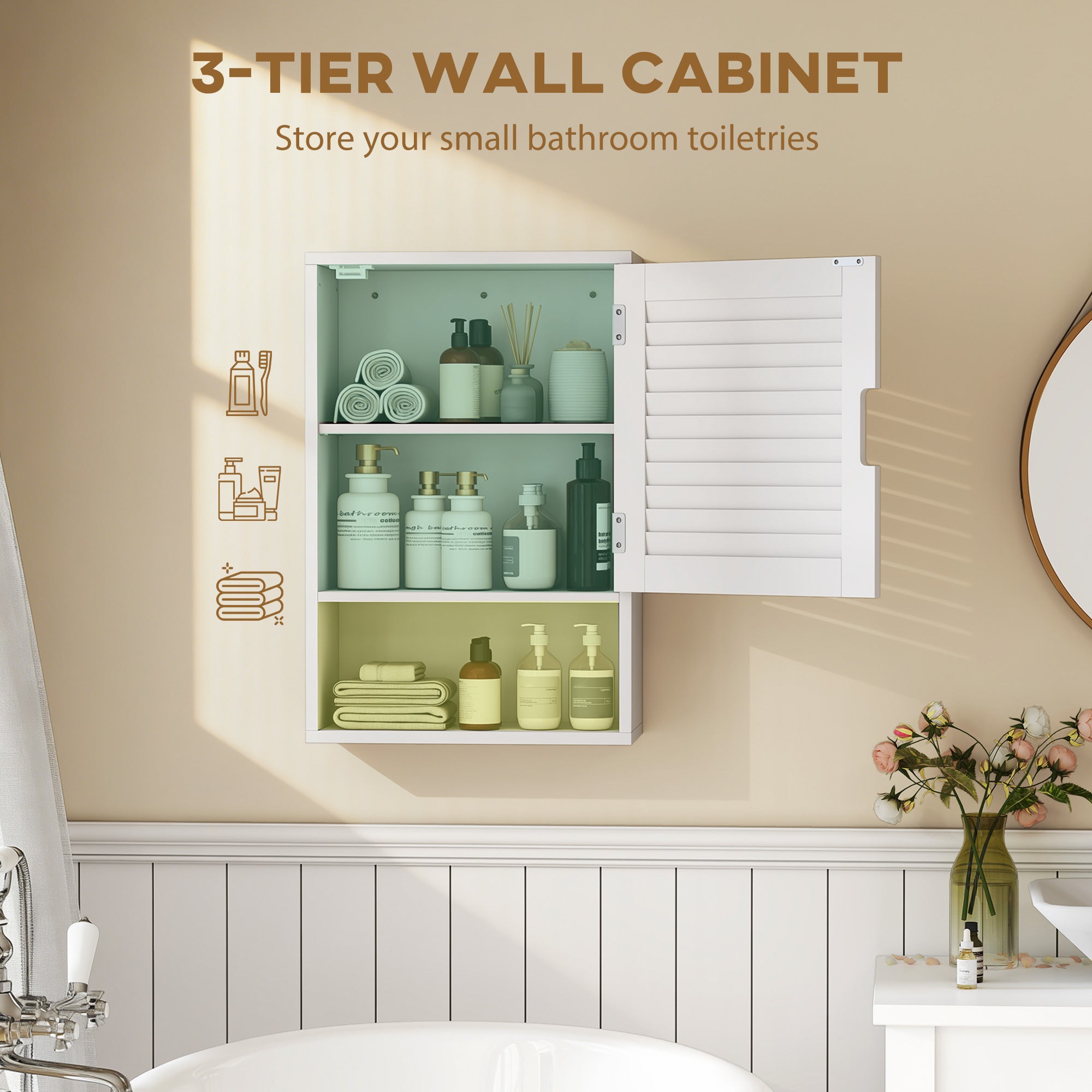 Bathroom Cabinet, Wall Mounted Storage Cabinet with Adjustable Shelves, 40 x 20 x 60 cm, White