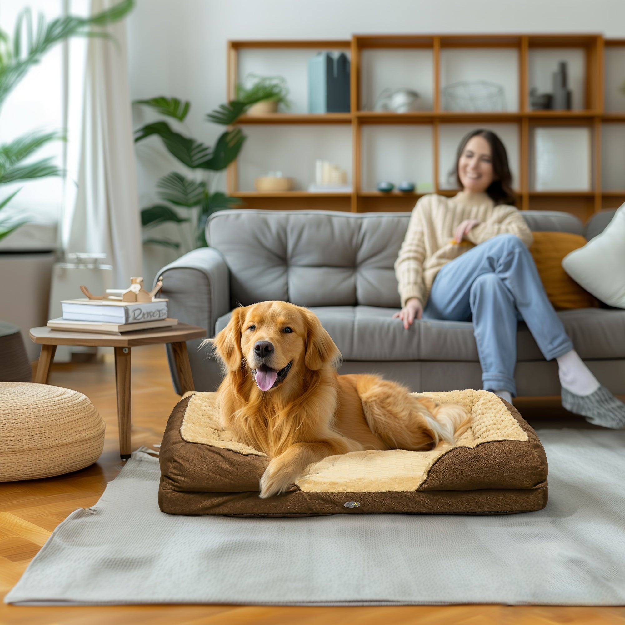 Calming Dog Bed Pet Mattress w/ Removable Cover, Anti-Slip Bottom, for Large Dogs, 120L x 80W x 22Hcm - Brown