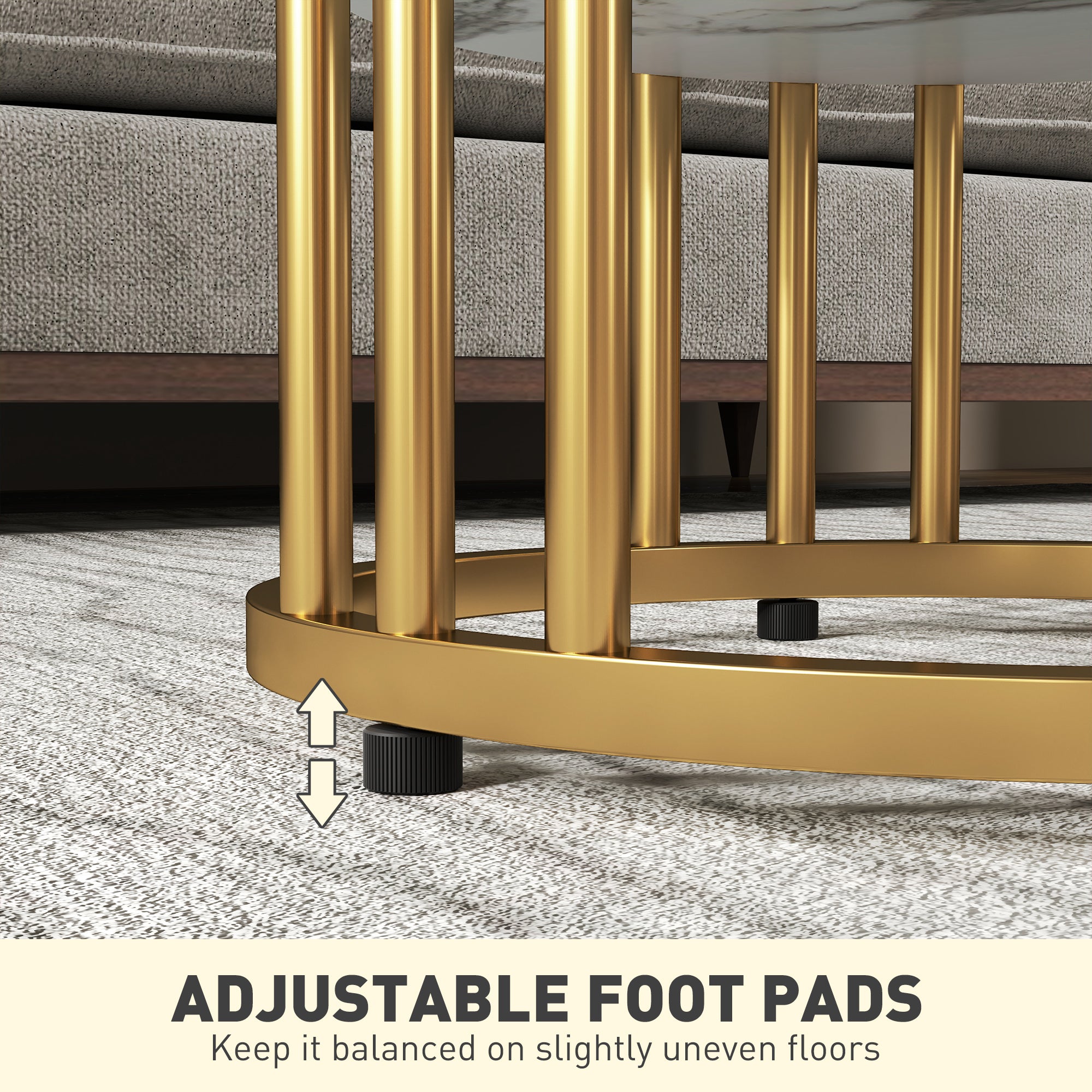 Set of Two Marble-Effect Two-Tier Coffee Tables - White/Gold-Tone