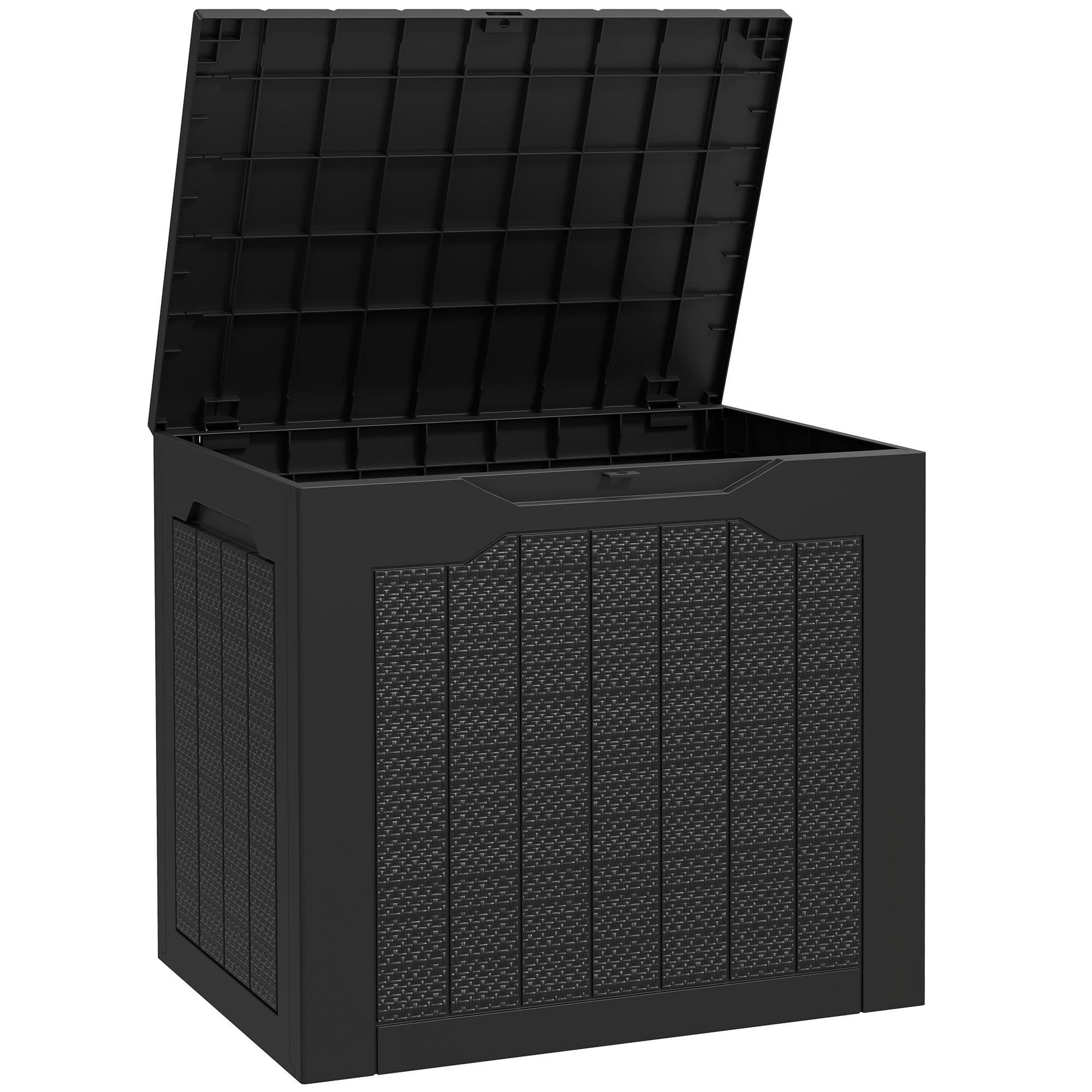 93L Plastic Garden Storage Box, Outdoor Storage Box with Handles, Waterproof Outdoor Storage Container, Black