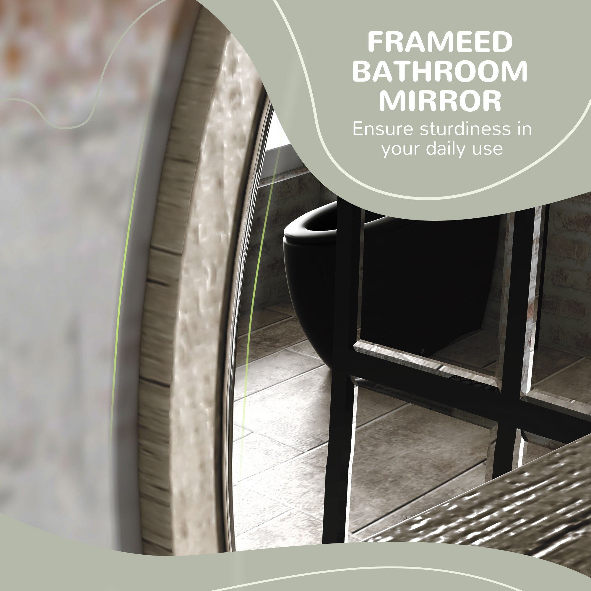 45cm Round Home Mirror, with Shelf - Grey Wood-Effect