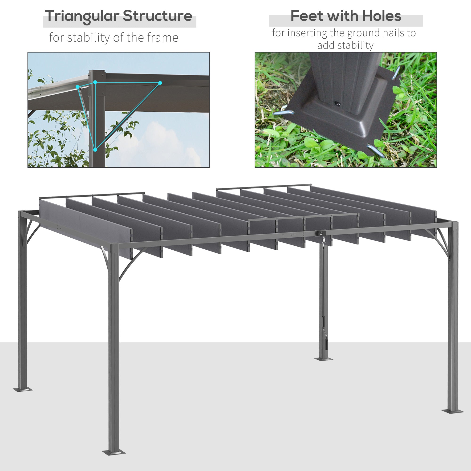 4 x 3(m) Outdoor Pergola with Retractable Roof, Aluminium Louvered Patio Gazebo Canopy for Lawn Garden Patio, Grey