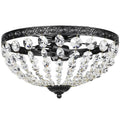 Crystal Chandelier Ceiling Light with 168 Octagonal Beads, Vintage 2-Light Flush Mount Ceiling Light for Living Room, Bedroom, Hallway, Dining Room, Black