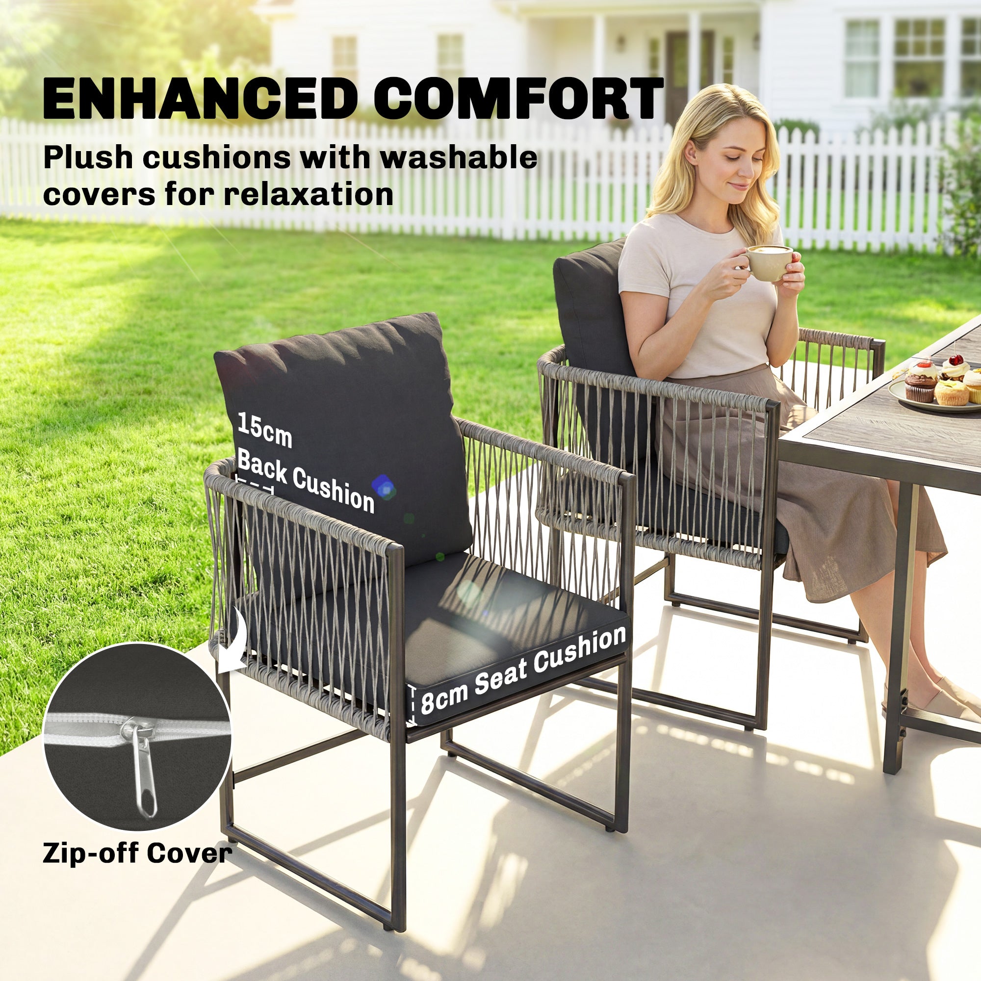 4-Seater Garden Dining Set, Rattan Outdoor Furniture with Space-Saving Chairs and Thick Cushions for Patio Balcony, Black