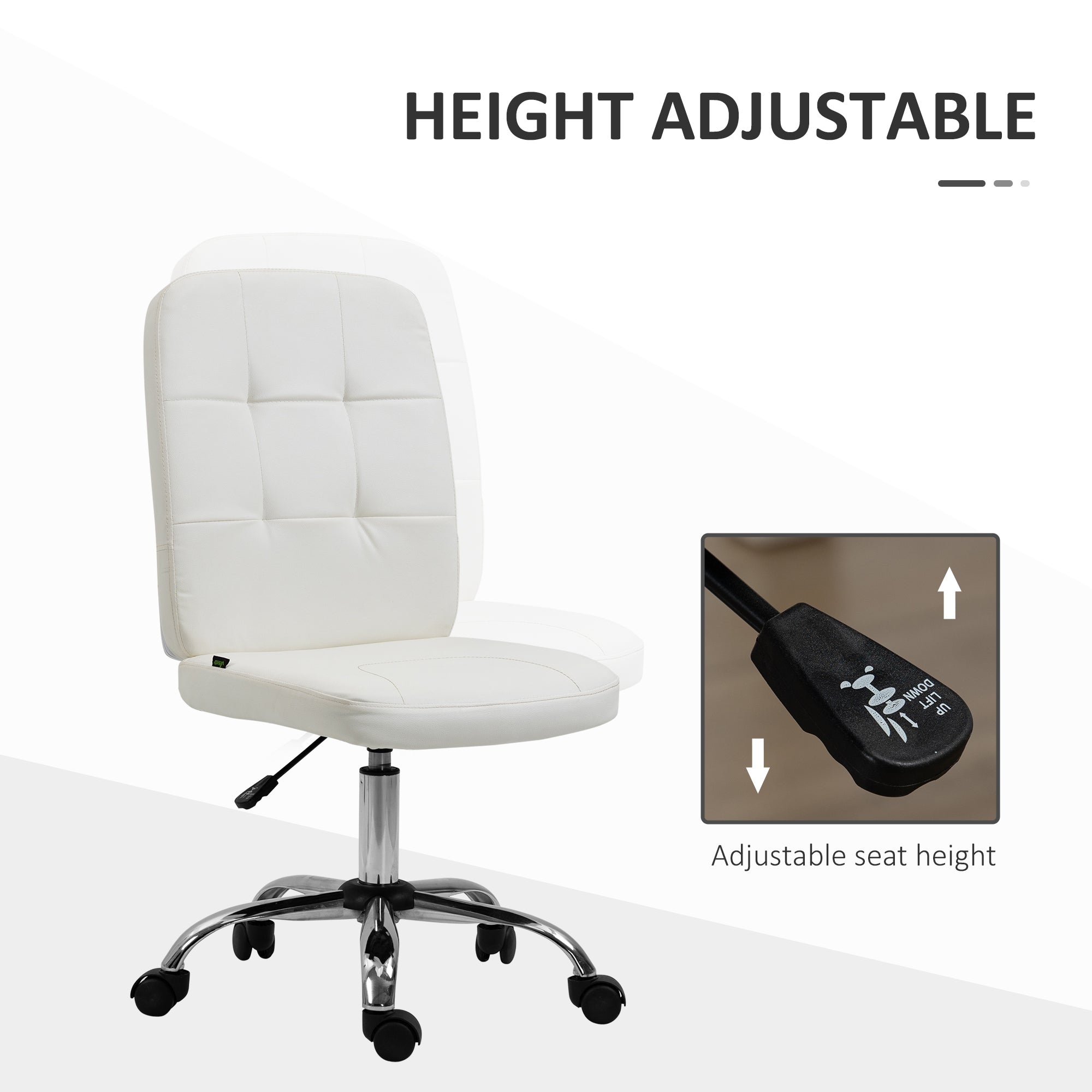 Armless Faux Leather Office Chair - White