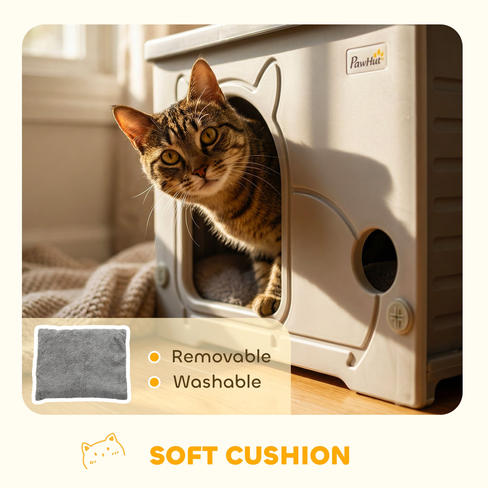 Cat House Stackable Pet Shelter with Removable Cushion for Indoor Outdoor Use Grey