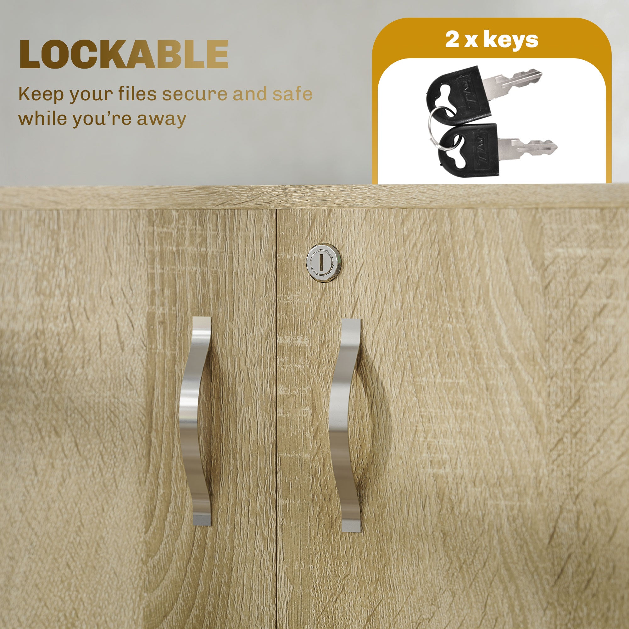 Two-Tier Locking Office Storage Cabinet with Keys - Oak
