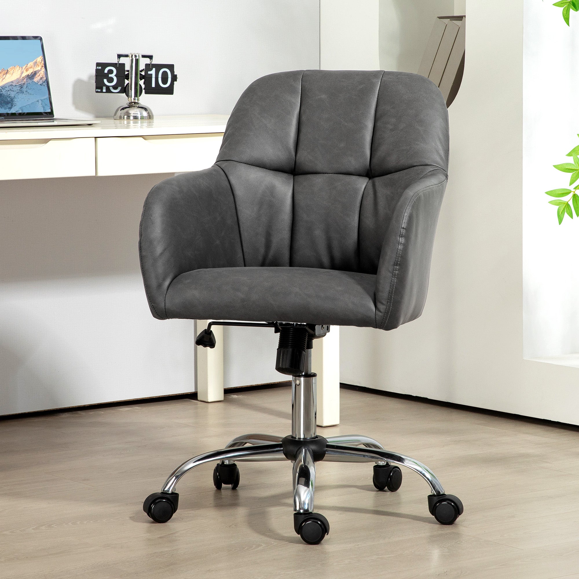 Faux Leather Tub Office Chair, with Wheels - Grey