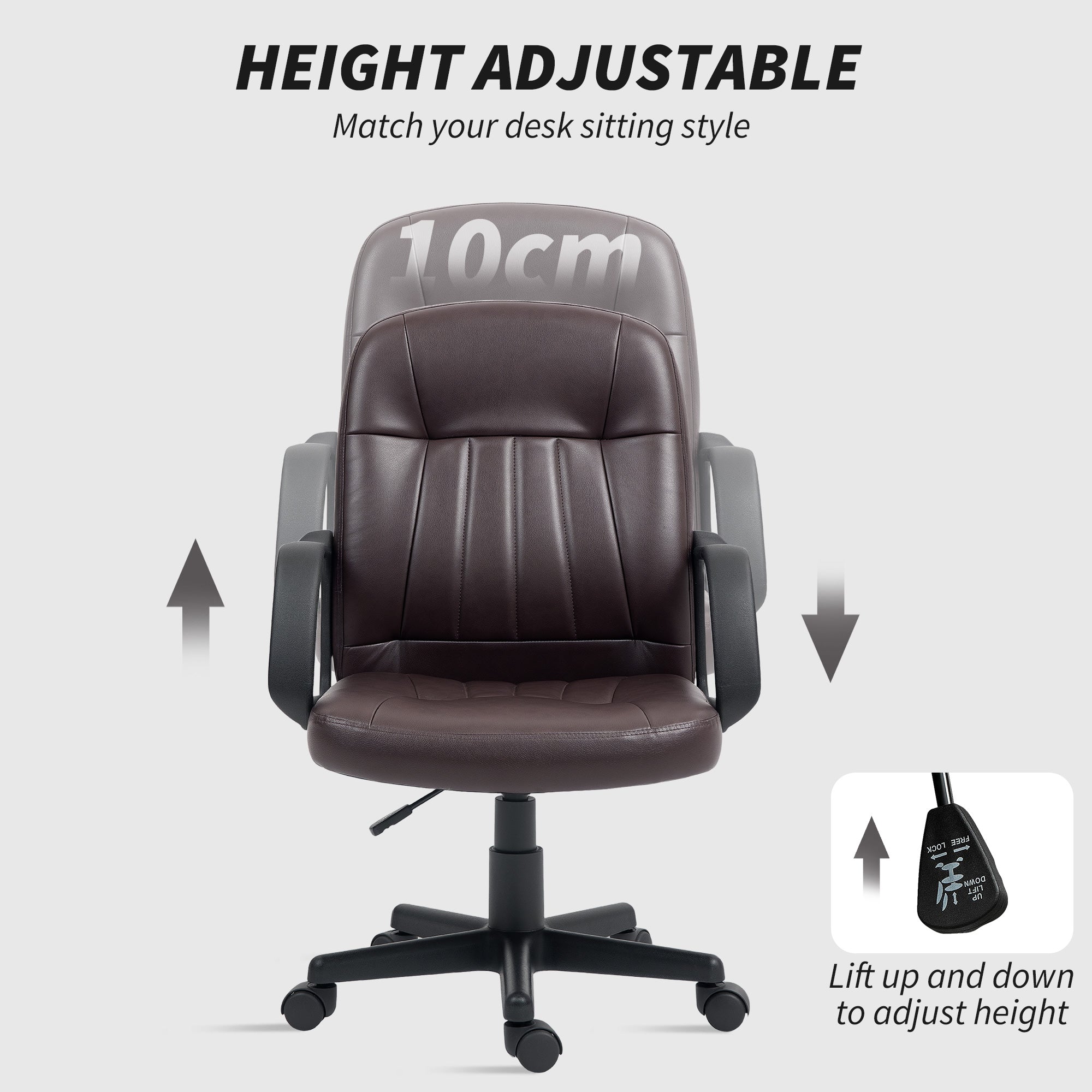 Swivel Executive PU Leather Computer Desk Chair - Dark Brown