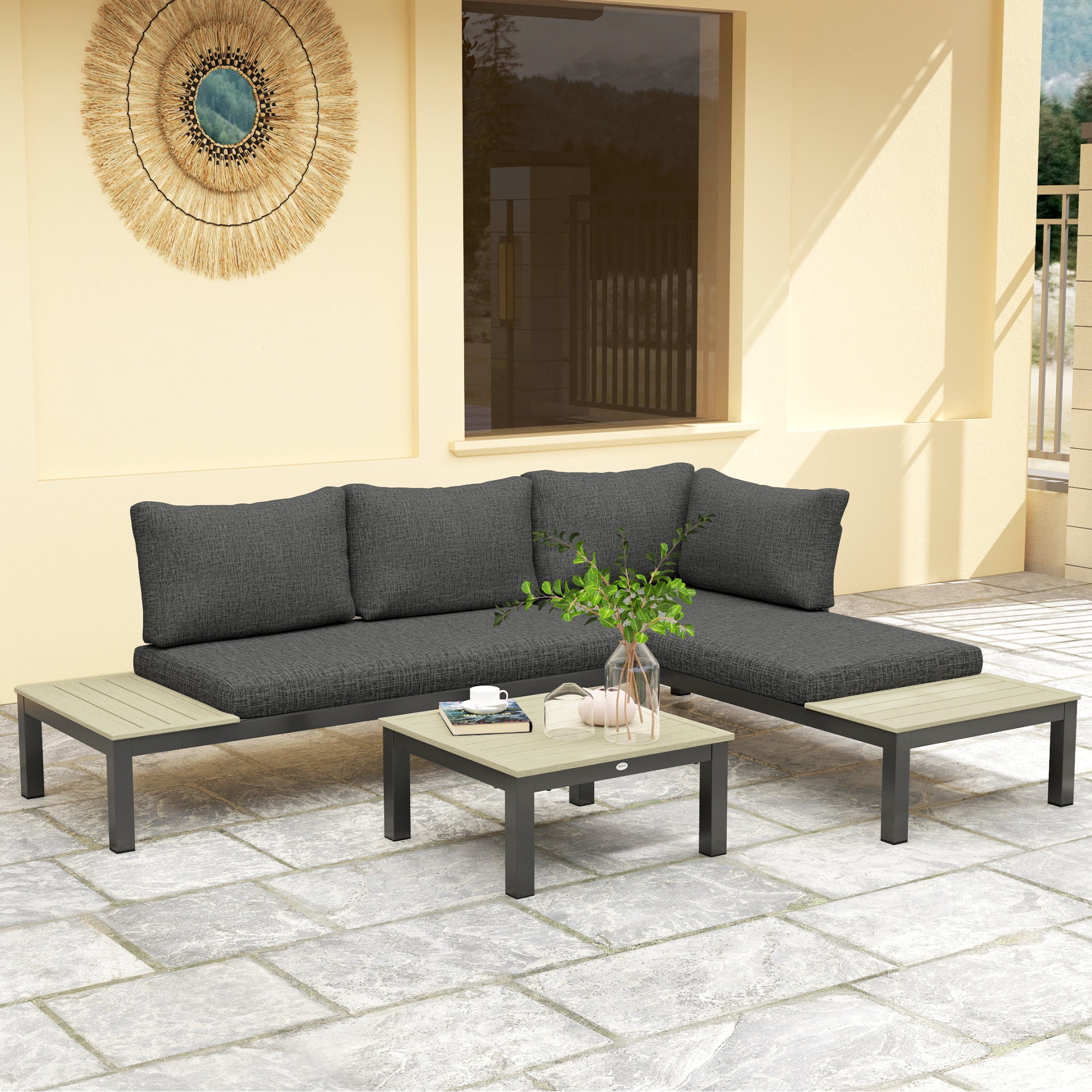 3 Piece Aluminium Garden Sofa Set with Cushions - Dark Grey