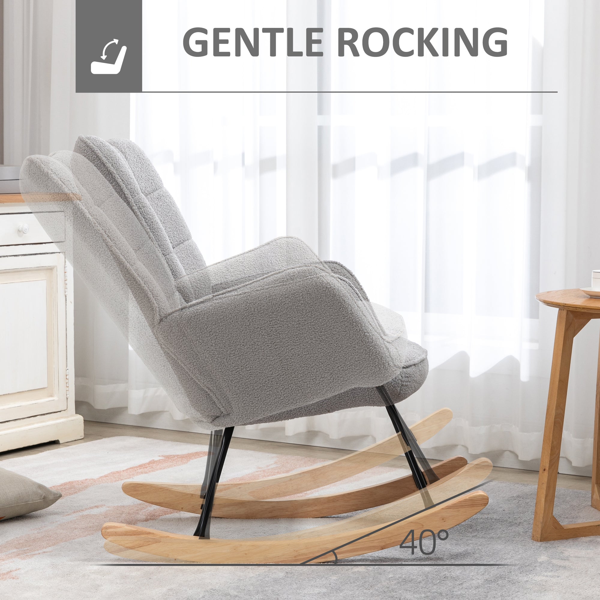 Berber Fleece Nursery Glider Rocker Wingback Rocking Chair for Nursing and Living Room - Light Grey