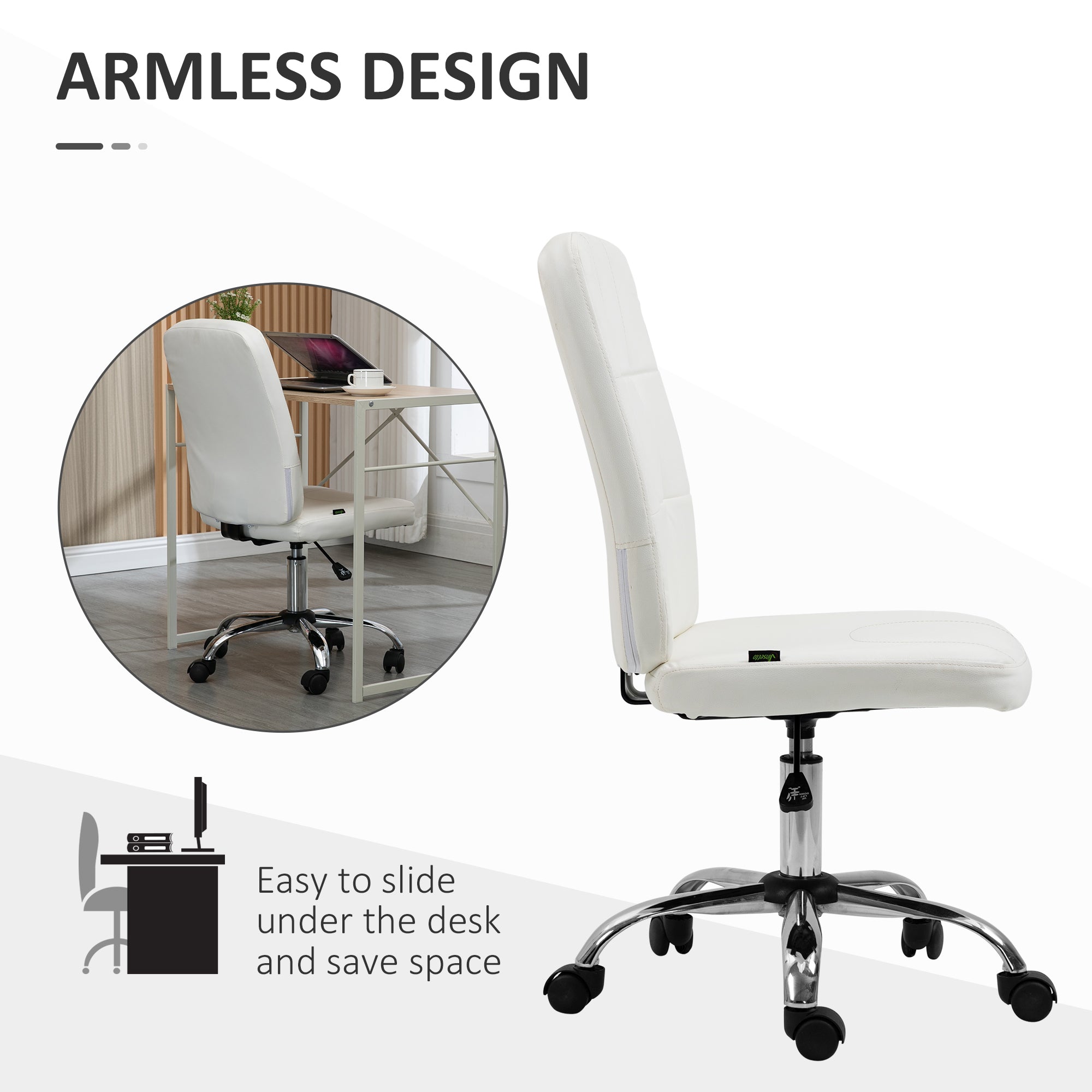 Armless Faux Leather Office Chair - White