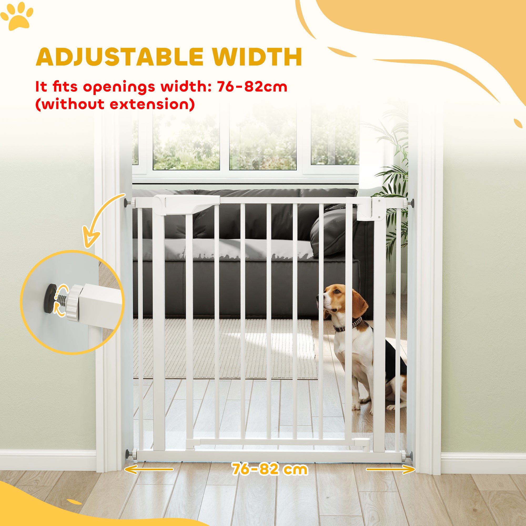 Baby Gate, Pet Safety Gate Pressure Fit, 76-82cm Wide with Two-Way Open, One-Hand Opening