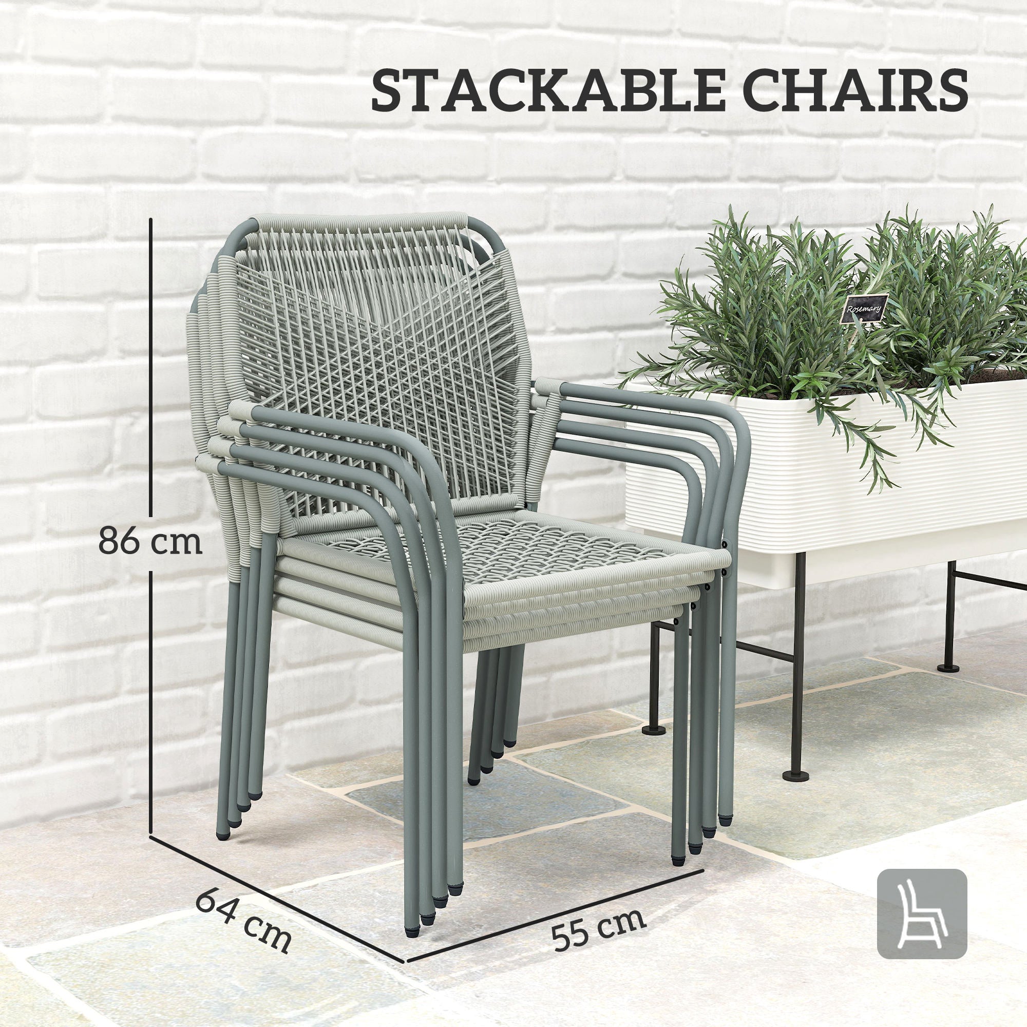 Five-Piece PE Rattan Garden Dining Set with Cushions & Stackable Chairs - Light Grey