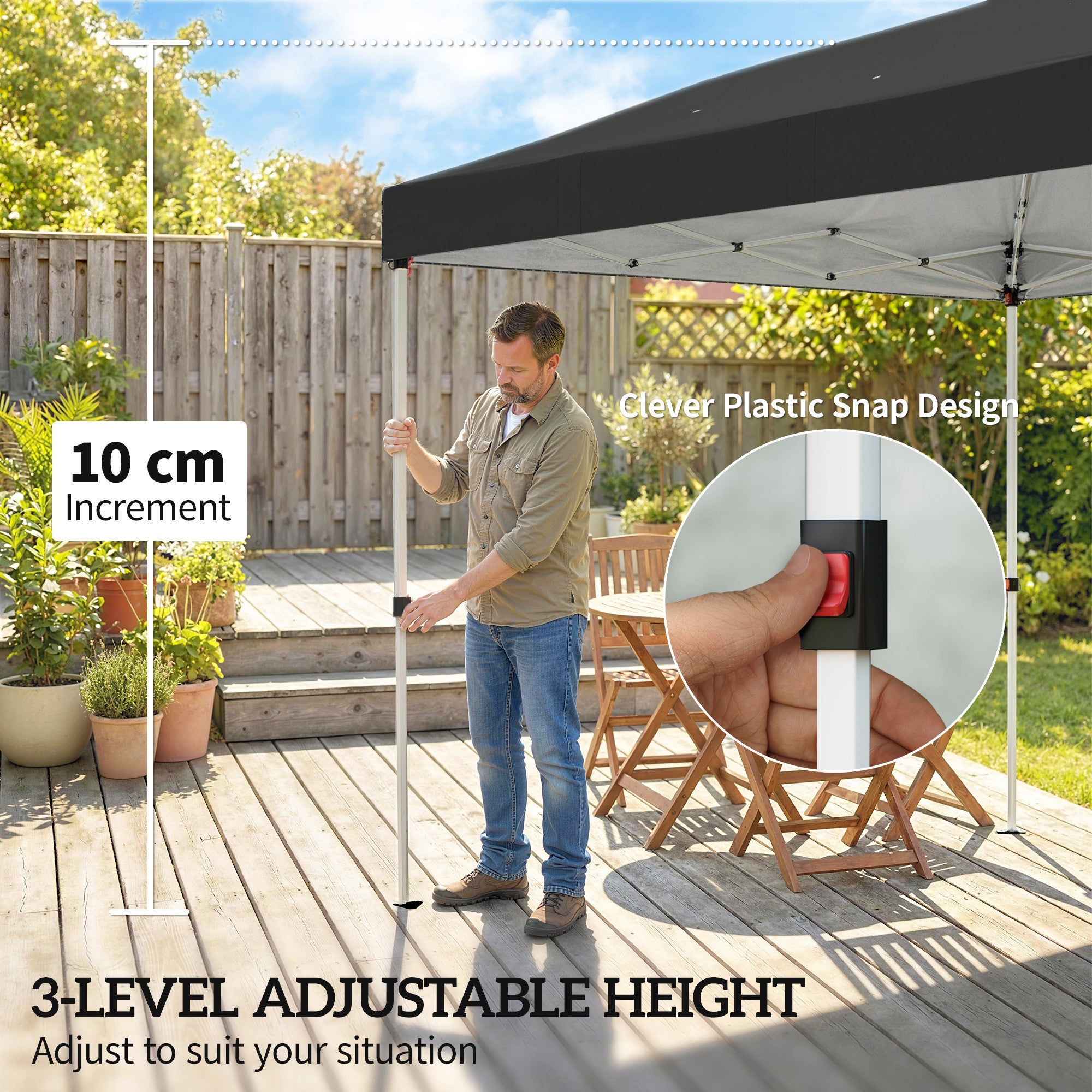 3 x 6 m Pop Up Canopy with UV50+ Protection Garden Gazebo with 6 Sidewalls, Black