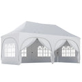 3 x 6m Pop Up Gazebo Shelter with Sides, 6 Sandbags, Peak Top Garden Party Tent Marquee with Carry Bag, Light Grey/White