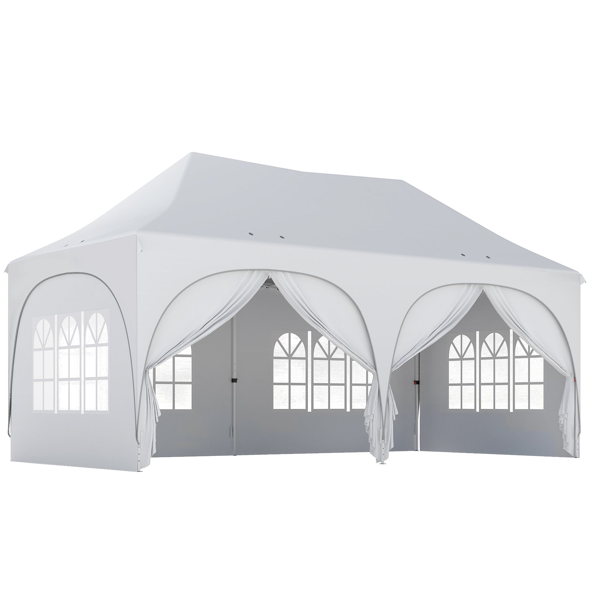 3 x 6m Pop Up Gazebo Shelter with Sides, 6 Sandbags, Peak Top Garden Party Tent Marquee with Carry Bag, Light Grey/White