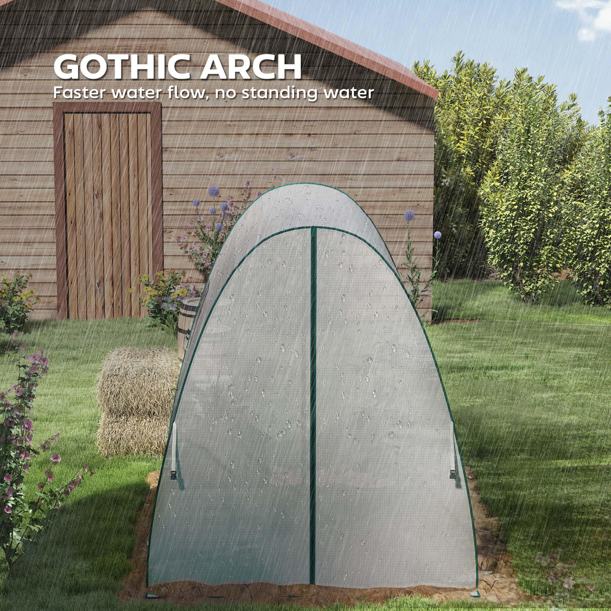 Polytunnel Greenhouse with Sandbags, Walk-In Tunnel Green House with 2 Doors and Screen Windows, 1.8 x 1.8 x 2m, White