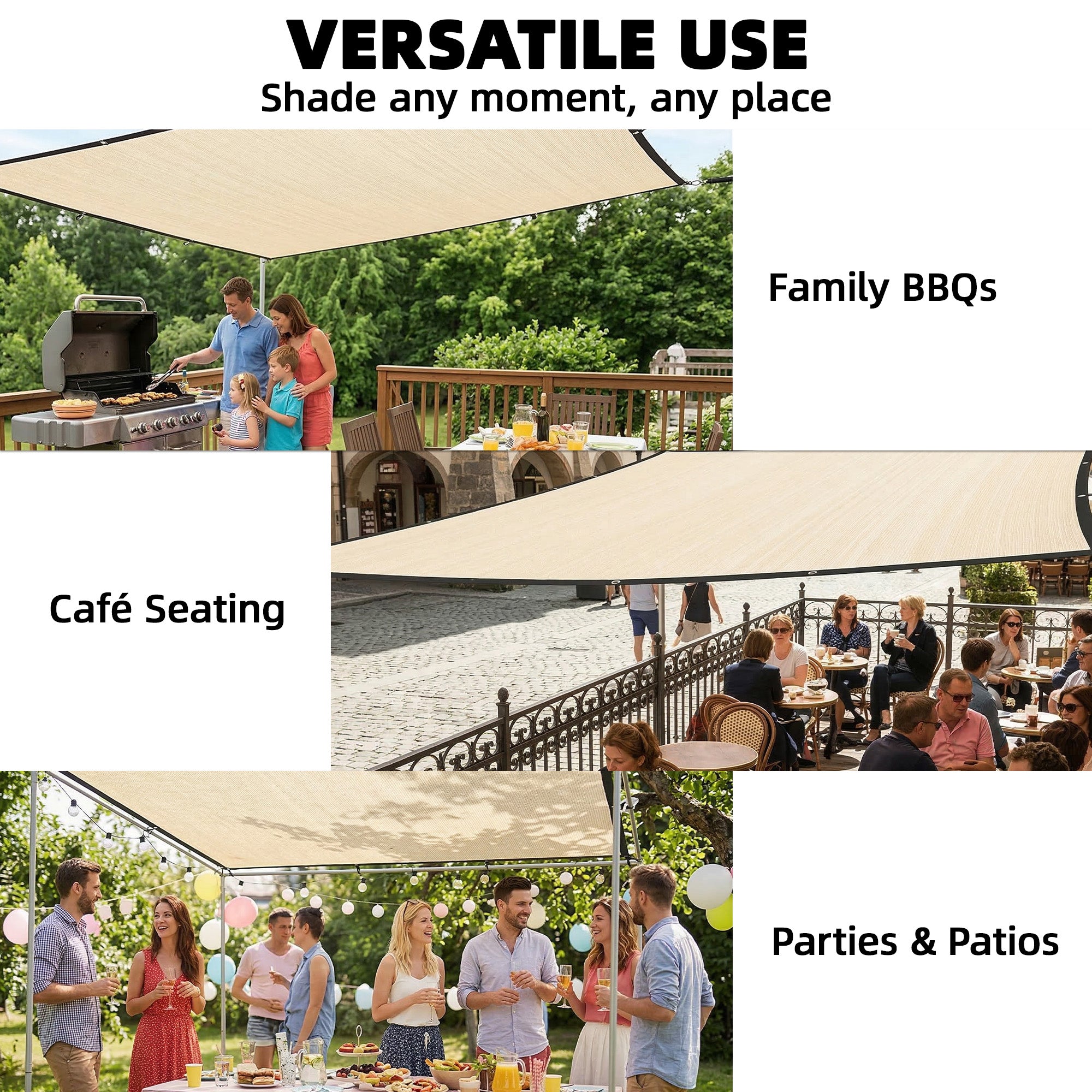 Sun Shade Sail UV Protection Canopy with Stainless Steel Eyelets for Patio Garden 3 x 3.6 m Beige