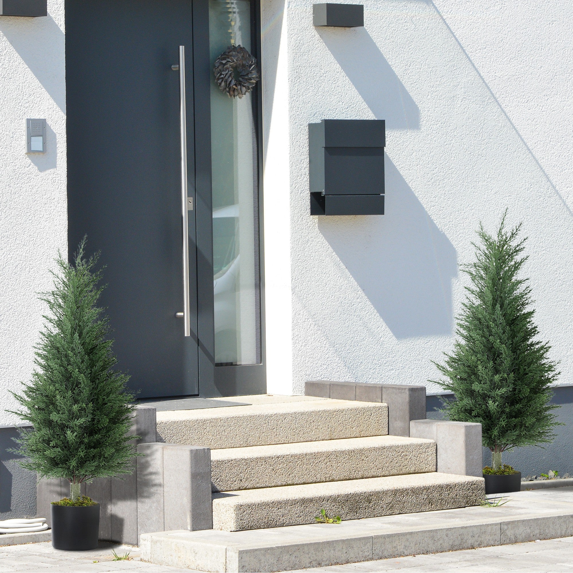 Artificial Cypress Tree, 90 cm Fake Cypress Tree with Plastic Pots, UV-Resistant Faux Plants for Garden Front Porch Decoration, 2 Pack