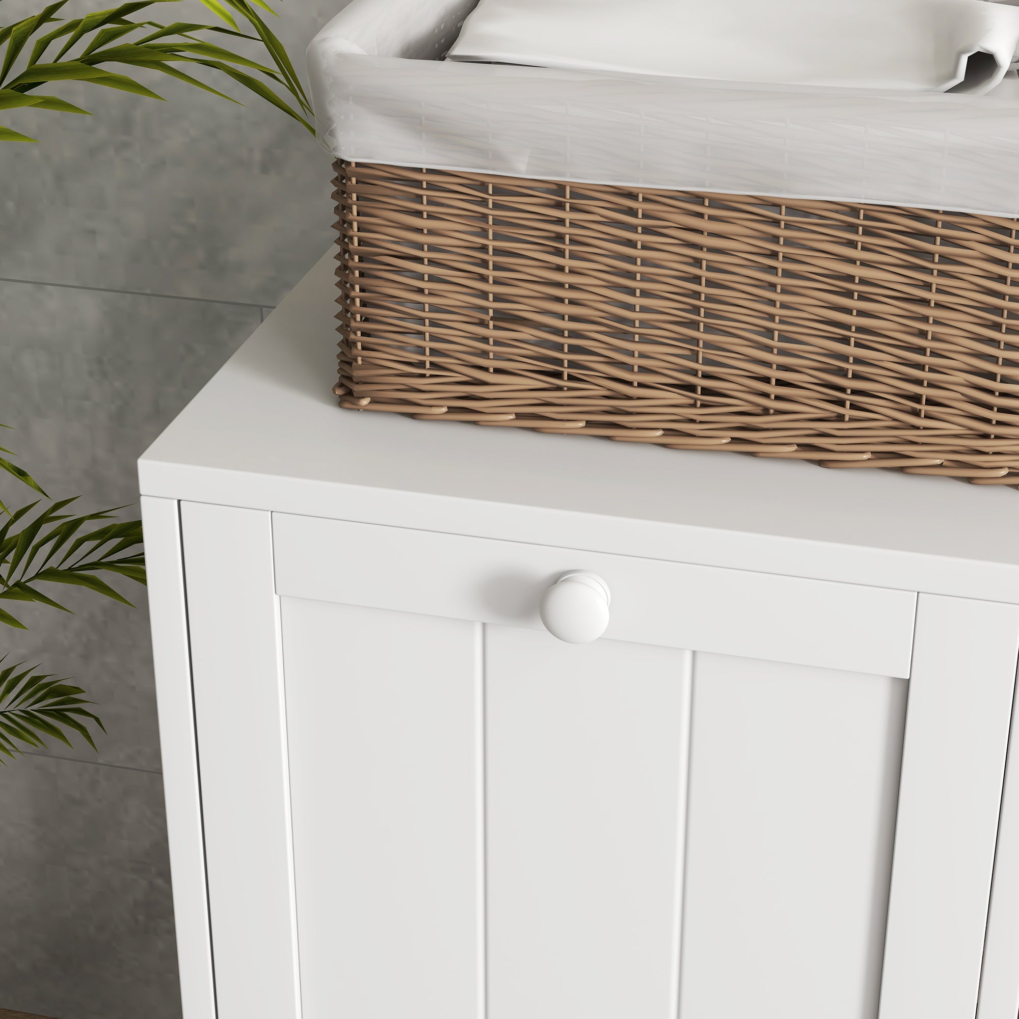 Double Hamper Laundry Storage Cabinet - White