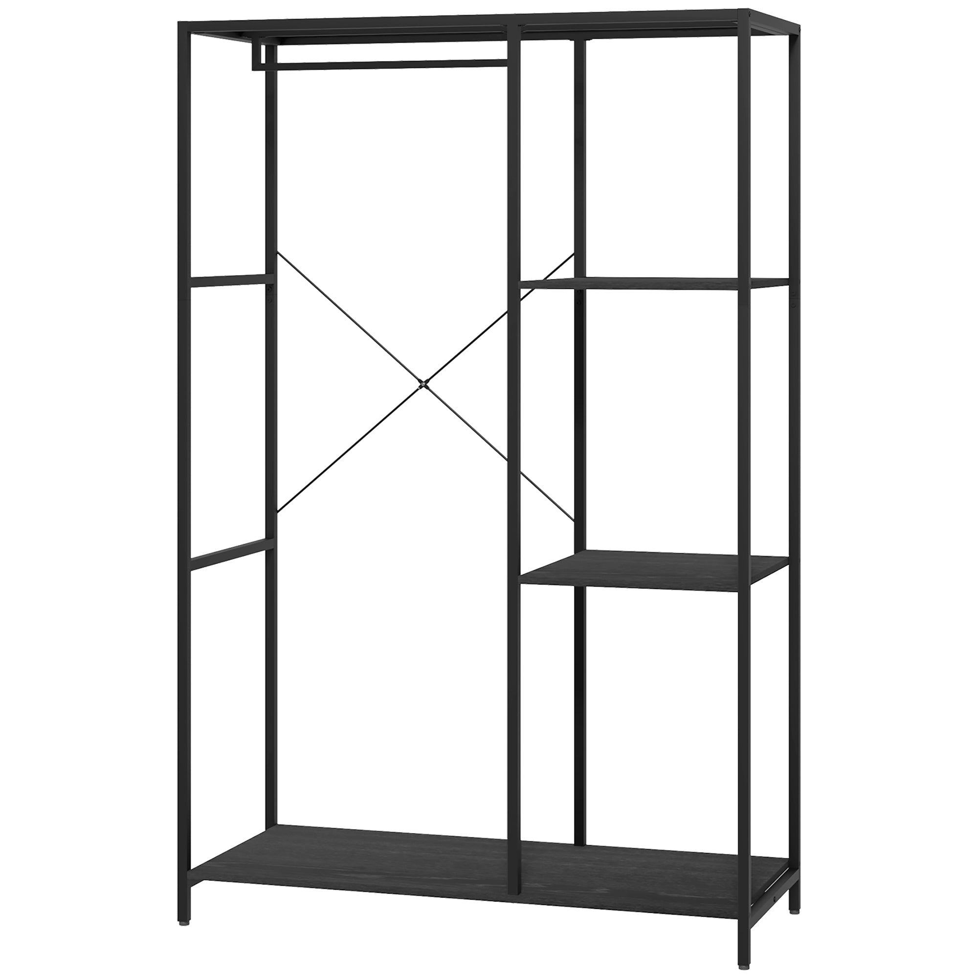 Steel Frame Clothes Storage Rack, with Shelves - Black