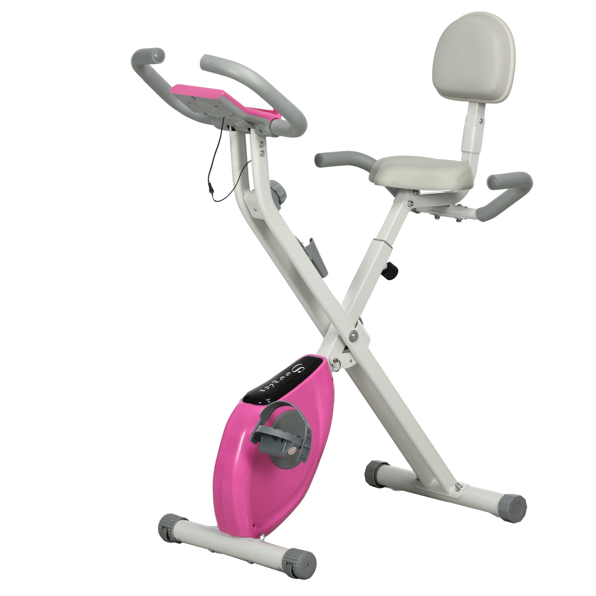 Folding Exercise Bike, with Adjustable Magnetic Resistance, Seat Height - White and Pink