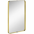 Rectangular Wall Mirror, 90 x 60 cm Wall Mounted Bathroom Mirror w/ Aluminium Alloy Frame and Tempered Glass, Gold Tone