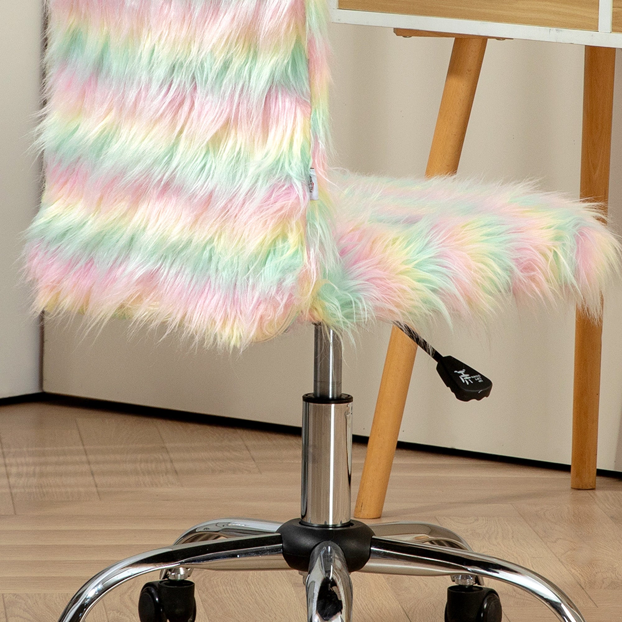 Armless Computer Desk Chair, Fluffy Fabric Swivel Office Chair, Makeup Vanity Chair with Height Adjustable, Wheels, for Home Study Bedroom, Multicolour