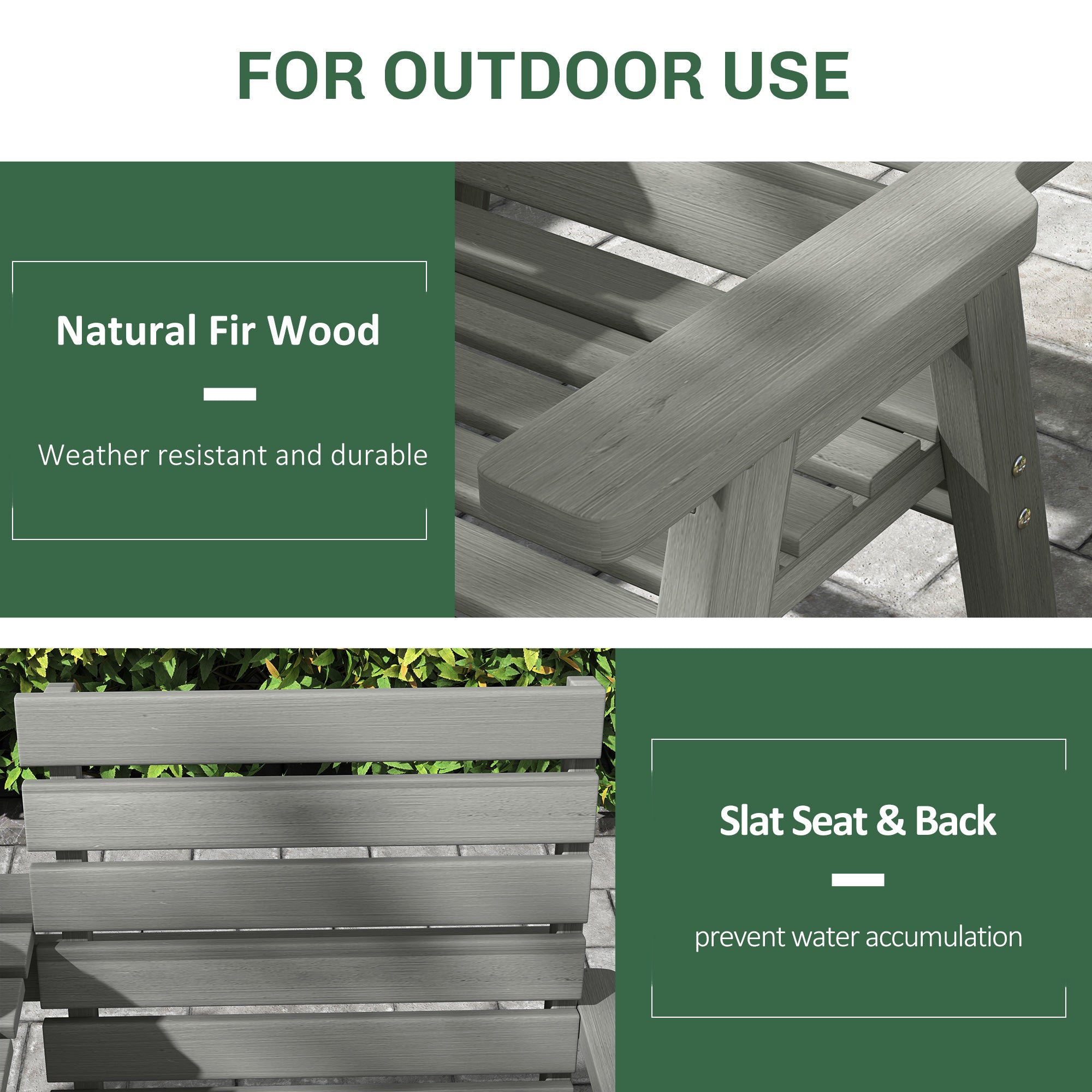 Convertible Fir Wood 2 to 3 Seater Outdoor Garden Bench - Grey