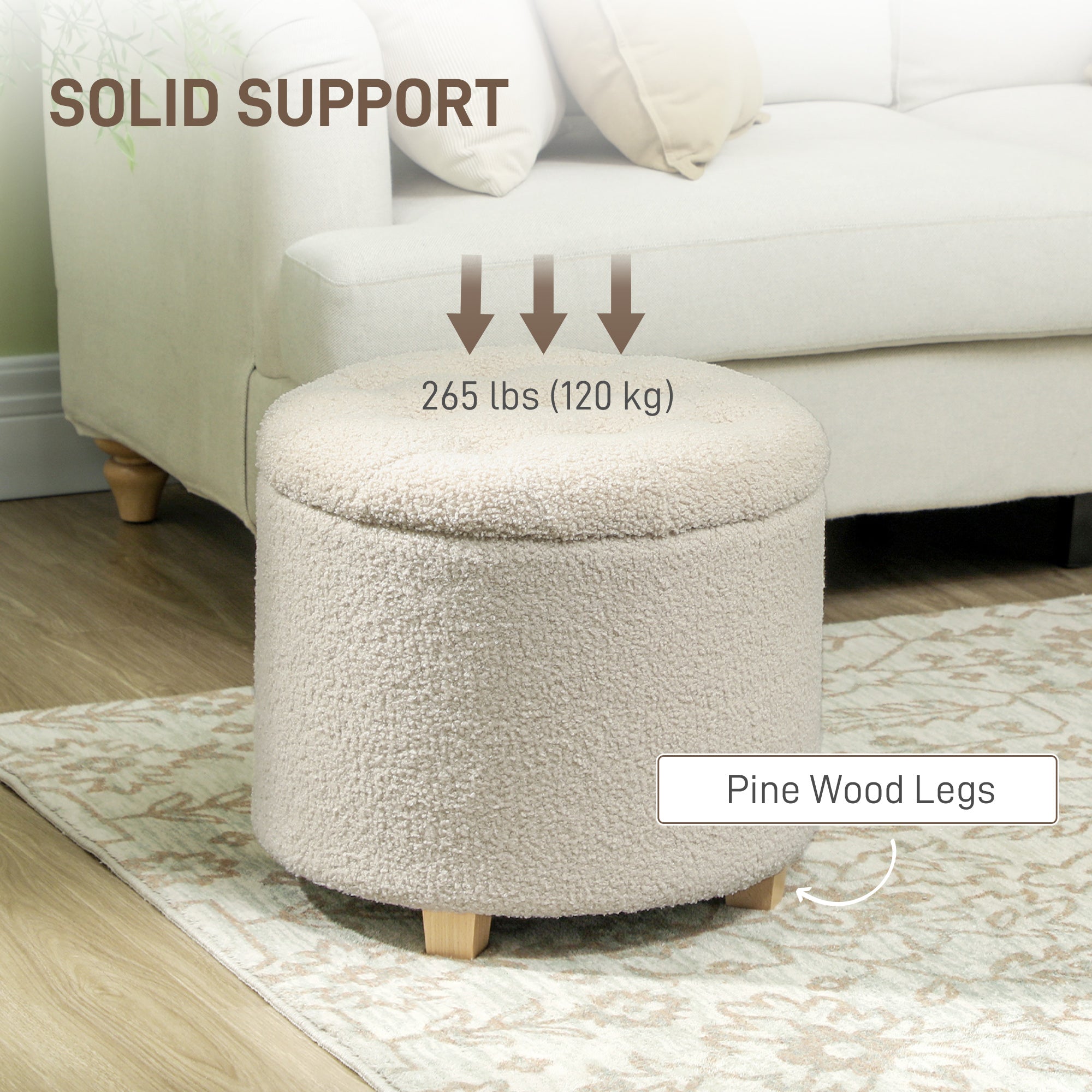31.8L Teddy Fleece Storage Ottoman - Cream White