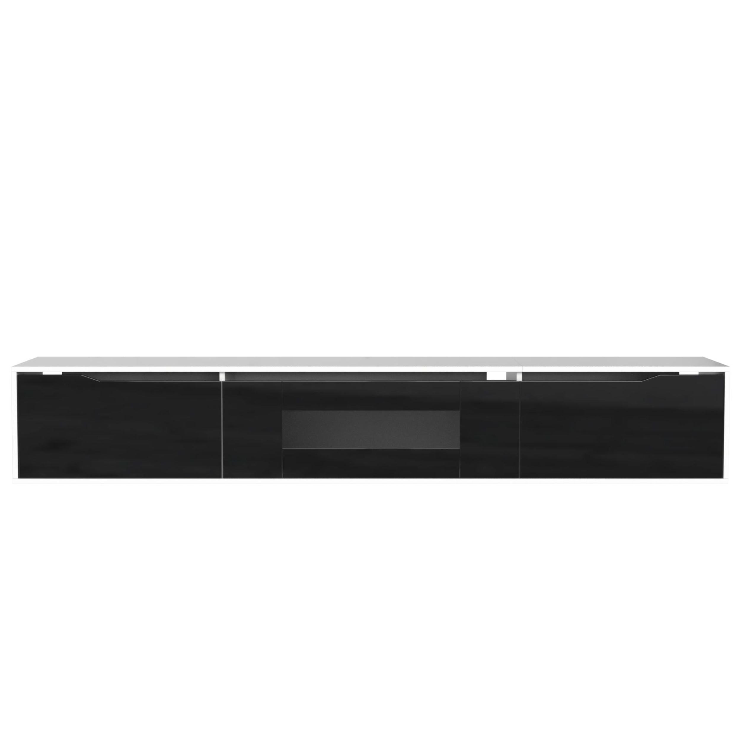 High-Gloss TV Cabinet with LED Lights, Modern Design, Versatile Mounting Options, 180L x 35W x 30H cm, Black