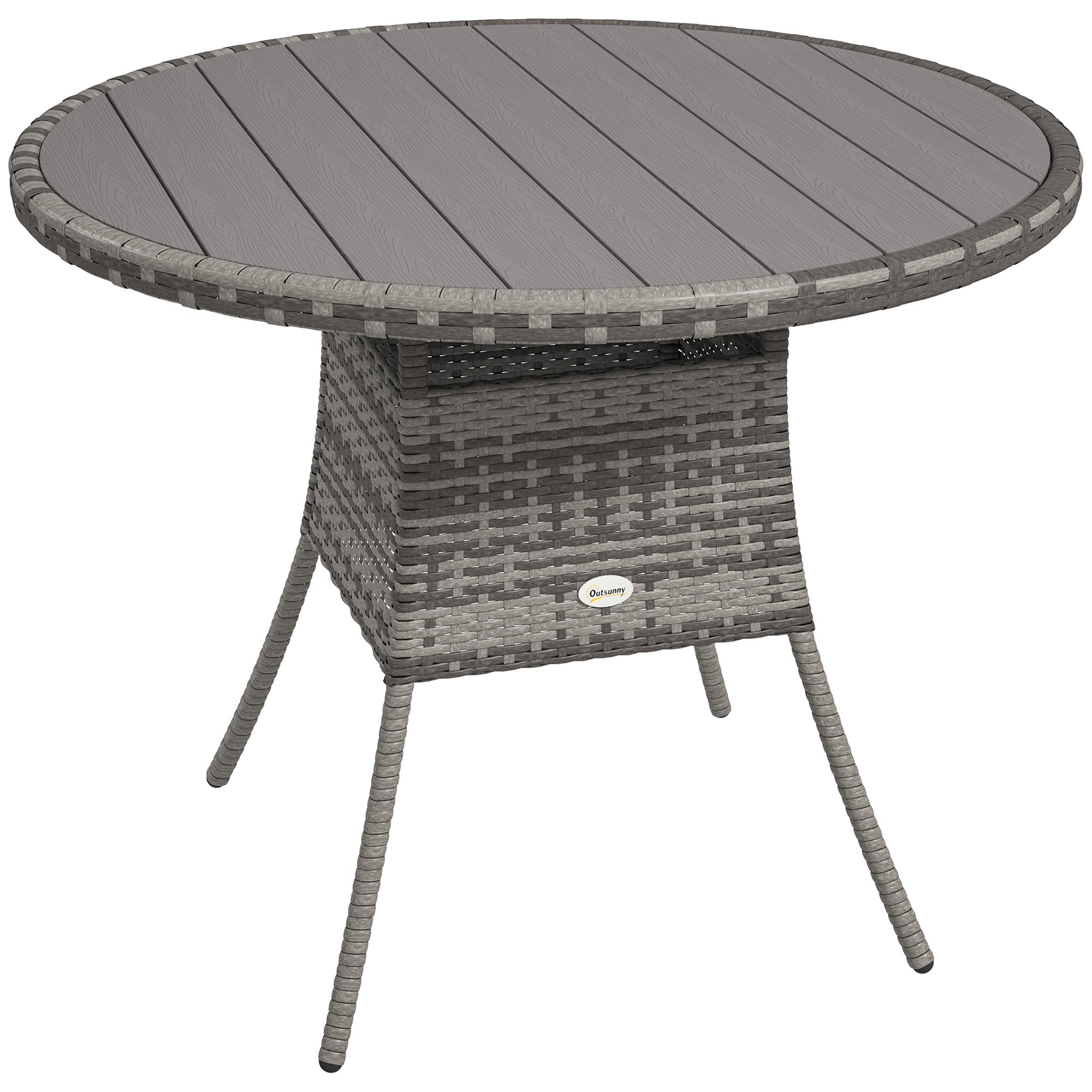 90cm Four-Person Wood-Effect Rattan Dining Table - Grey