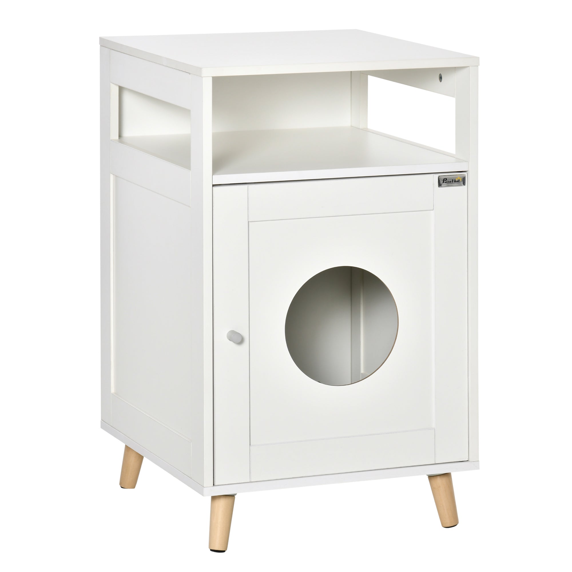 Cat Litter Box Enclosure Washroom Cave House Decorative End Table Wooden Cabinet Indoor with Magnetic Door Multiple Storage Space White