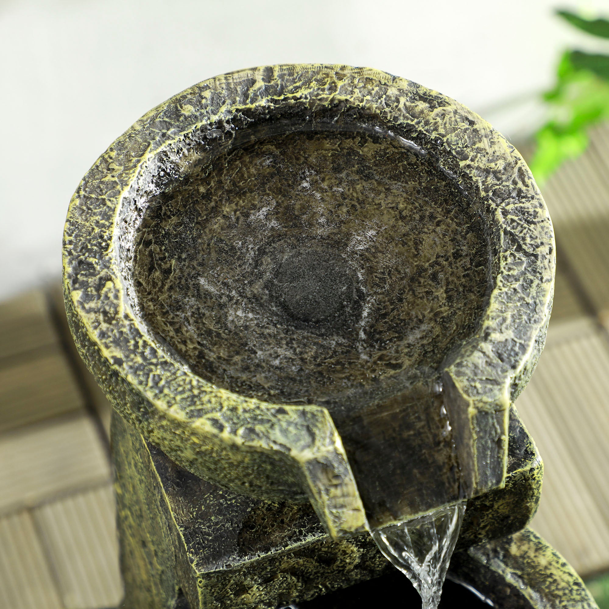 Garden Water Feature Waterfall Fountain with 4-Tier Stone Look Bowls, Adjustable Flow, Black and Yellow