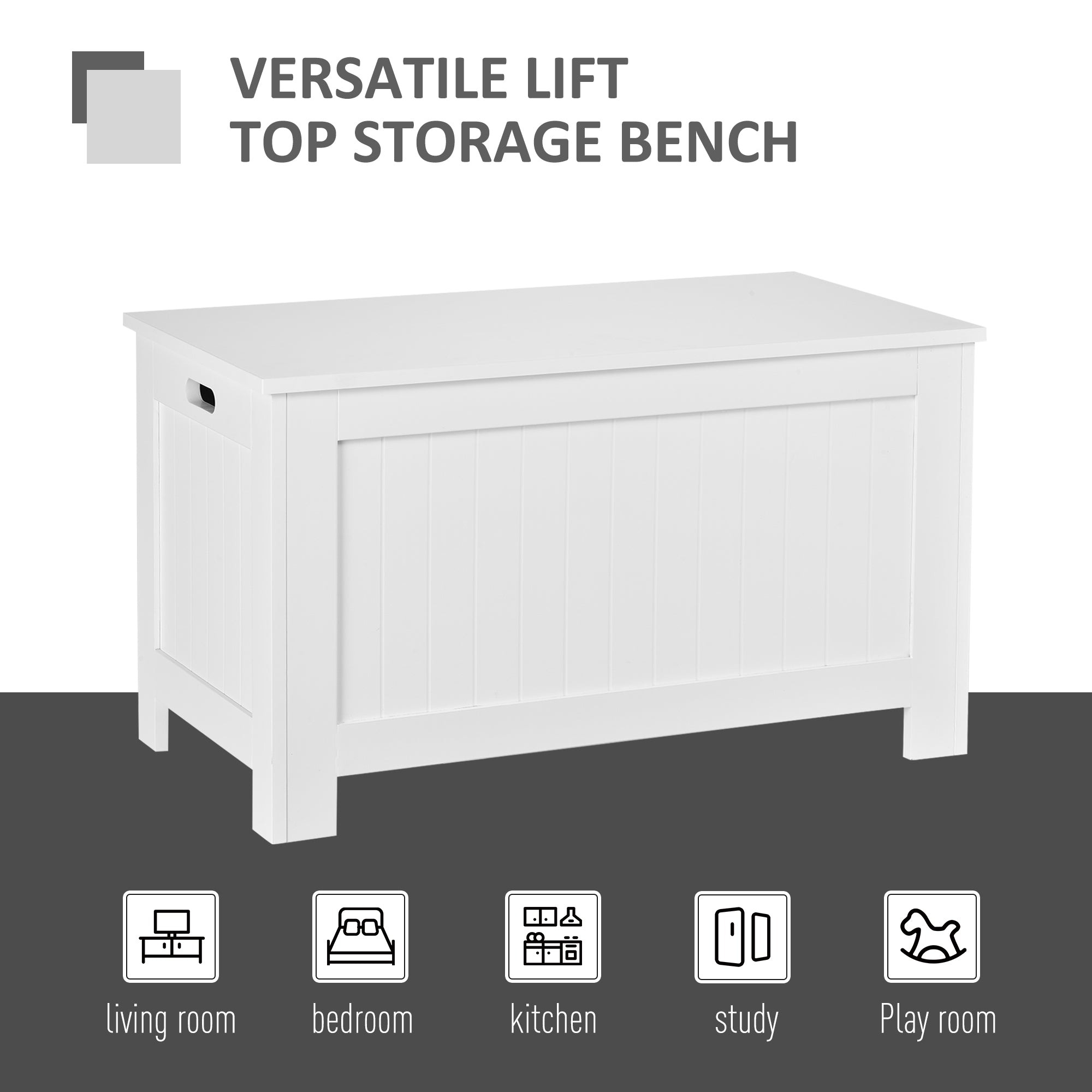 Lift Top Storage Chest Toy Box Organizer with Lid and Safety Hinges for Bedroom Entryway Living Room - White