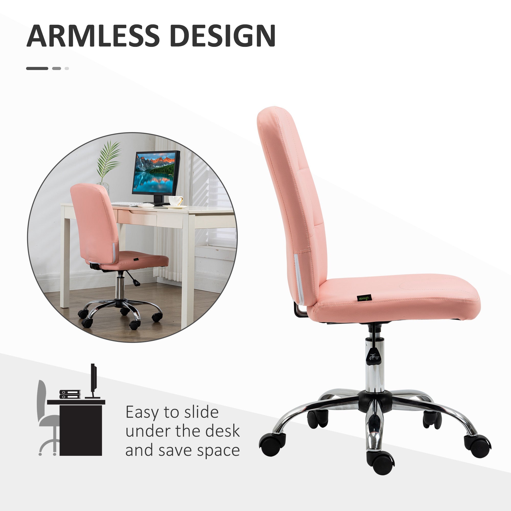 Armless Faux Leather Office Chair - Pink