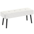 End of Bed Corduroy Bench with Thick Padding and Steel Legs - Cream White