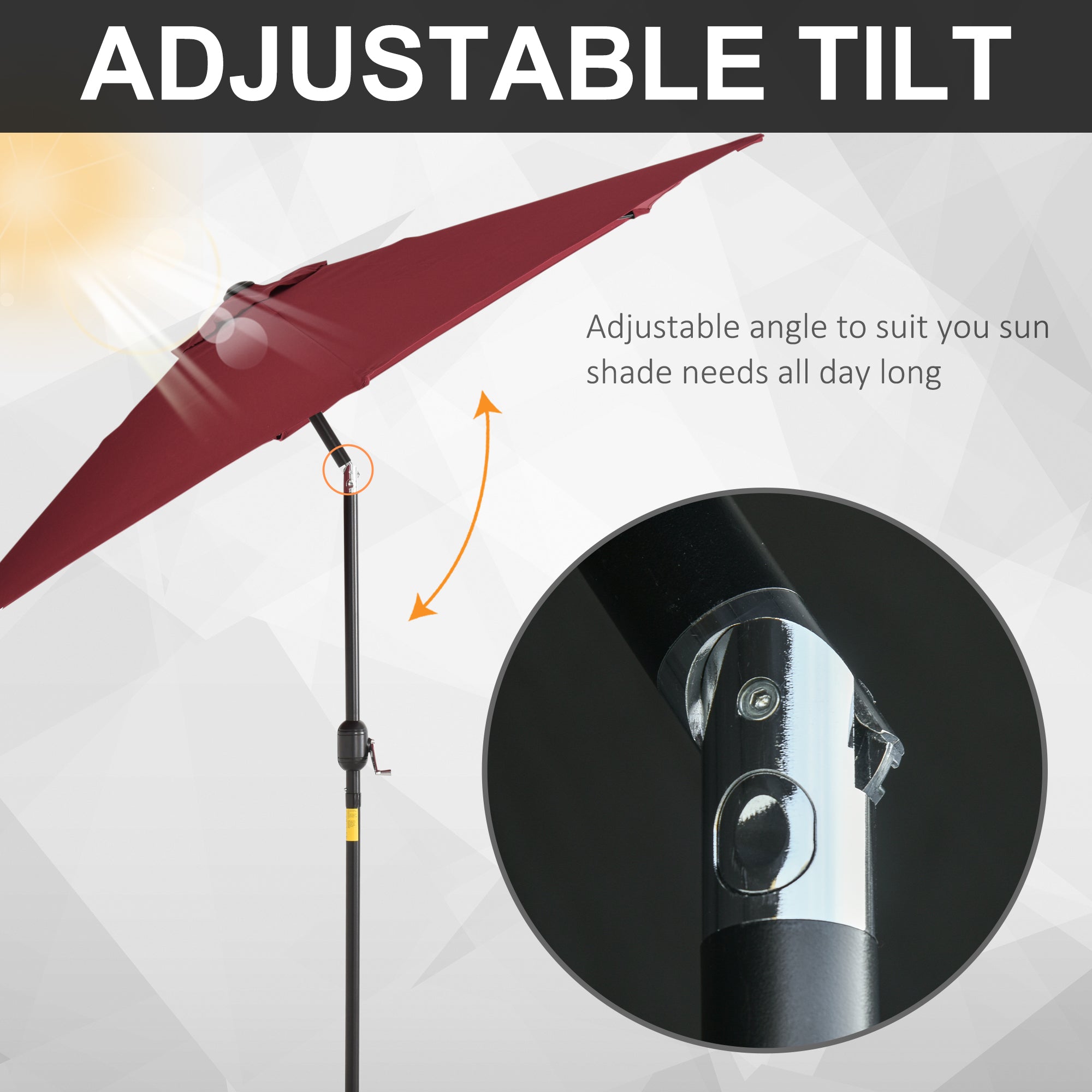 2.7M Garden Parasol Umbrella with Tilt and Crank, Outdoor Sun Parasol Sunshade Shelter with Aluminium Frame, Wine Red