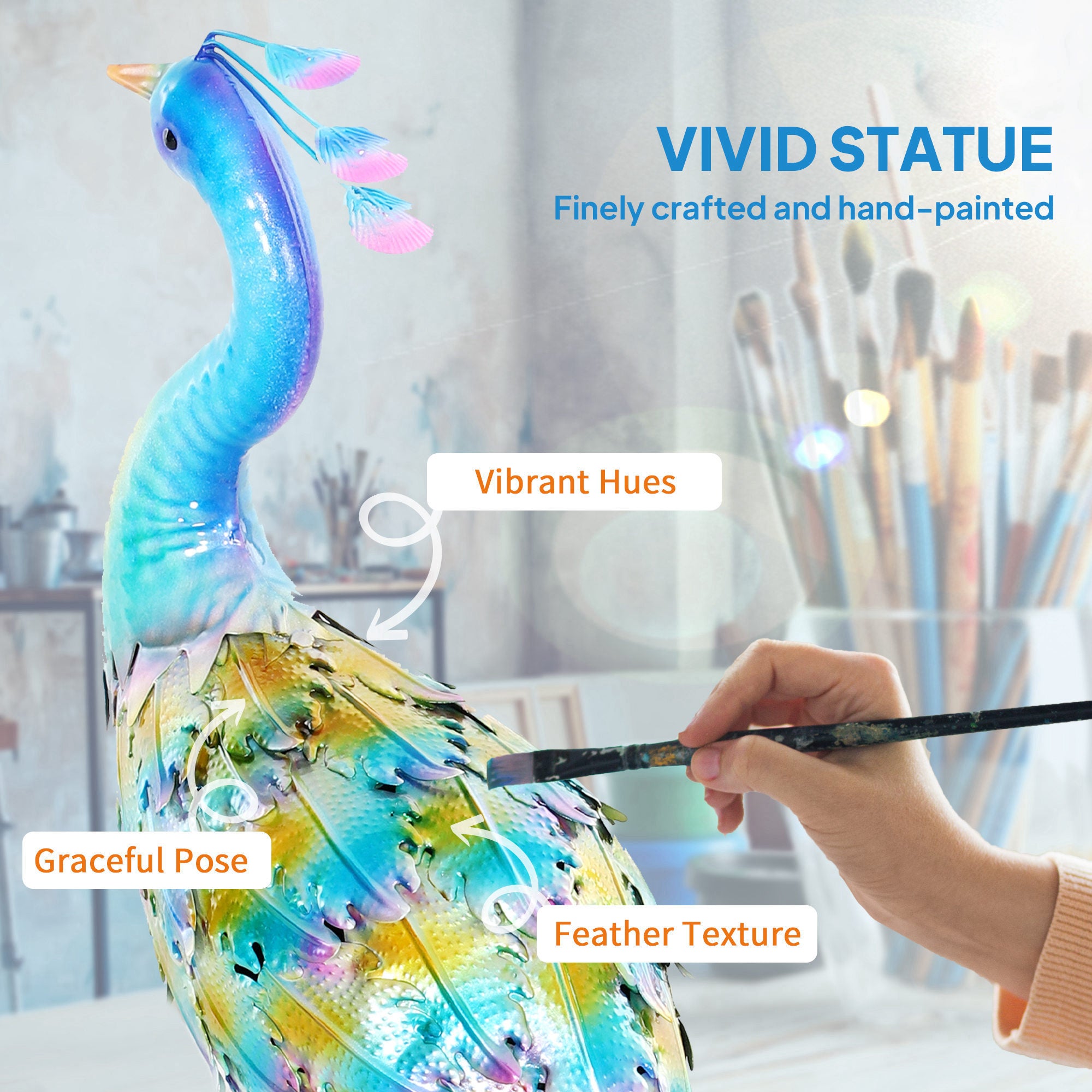 Peacock Metal Garden Statue with Stakes Multi-Colour Outdoor Decoration